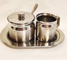 Conjunto de serviço de bandeja de colher de açúcar creme Tramontina aço inoxidável 18/10 arranhando na tampa comprar usado  Enviando para Brazil
