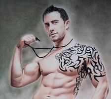 Desenho a lápis original pintura interesse gay arte masculina formato A3, usado comprar usado  Enviando para Brazil