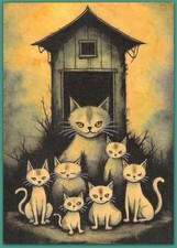 Pintura em aquarela ACEO 2,5x3,5 - gato gatinho casa gatinho fantasia surreal, usado comprar usado  Enviando para Brazil