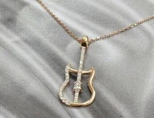 Pingente de guitarra feminino folheado a ouro amarelo 14k corte redondo simulado diamante 2 quilates comprar usado  Enviando para Brazil