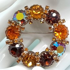 Broche vintage de coroa de flores de strass topázio, sem assinatura Karu Arke, 1 3/4", década de 1960 comprar usado  Enviando para Brazil
