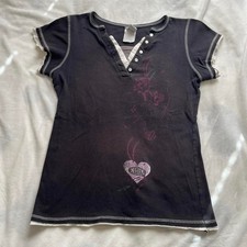 Camiseta preta vintage Y2K indie cyber grunge preppy com design de coração floral comprar usado Camiseta preta vintage Y2K indie cyber grunge preppy com design de coração floral comprar usado  Enviando para Brazil