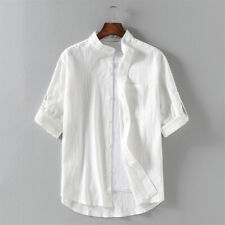 Camisa masculina de linho meia manga étnica colarinho mandarim blusa casual retrô comprar usado  Enviando para Brazil