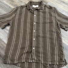Camisa masculina Abercrombie Fitch malha marrom média verão mistura de linho acampamento botão para cima comprar usado  Enviando para Brazil