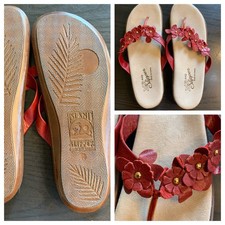 Usado, Sandálias Tanga Island Slipper Havaí Couro Vermelho Flor Tamanho 10 Havaiana Casual comprar usado  Enviando para Brazil