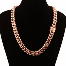 Collar de cadena de eslabones cubanos Miami de acero inoxidable tono oro rosa 14 mm para hombre y mujer segunda mano  Embacar hacia Mexico