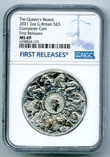 Usado, 2021 GRANDE GRÃ-BRETANHA 2 OZ PRATA NGC MS69 QUEEN'S BEASTS MOEDA COMPLETA - EX GROSSA comprar usado  Enviando para Brazil