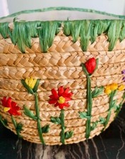 cesta de tecido vintage com flores tecidas comprar usado  Enviando para Brazil