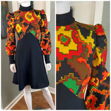 Mini vestido poliéster vintage anos 60 anos 70 geométrico Ikat Mod cores rasta médio M comprar usado  Enviando para Brazil