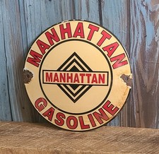 Placa de bomba de gasolina vintage Manhattan gasolina porcelana metal cúpula comprar usado  Enviando para Brazil