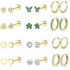 12 pares de brincos de argola de aço inoxidável com zircão Huggie piercing de orelha traseira plana comprar usado  Enviando para Brazil