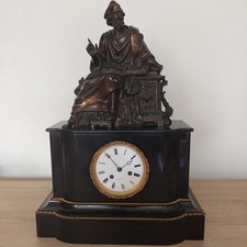 Antyczny francuski płaszcz Zegar z brązu i marmuru Rollin A Paris Philosopher 21" na sprzedaż  PL