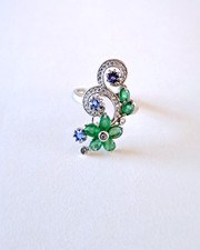Bague émeraude tanzanite d'occasion  L'Île-Rousse