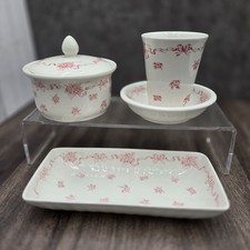 LAURA ASHLEY Vintage 4 peças Conjunto de Vaidade Fitas Rosa Branco Casa de Banho Floral comprar usado  Enviando para Brazil