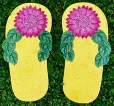 Pedras pintadas à mão placa de arte de jardim 14" chinelos piscina tiki bar arte comprar usado  Enviando para Brazil