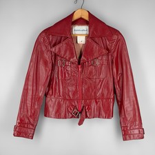Jaqueta de motocicleta feminina vintage de couro vermelha dos anos 70 M, usado comprar usado  Enviando para Brazil