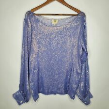 Blusa Koch Feminina Seda Azul Metálica Dourada Tamanho P Fenda Transparente Manga Longa Festa, usado comprar usado  Enviando para Brazil