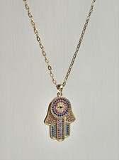 Colar HAMSA colar olho mau Hamsa mão talismã turco colar de ouro comprar usado  Enviando para Brazil
