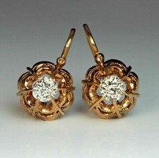 Usado, Brincos femininos de gota folheados a ouro amarelo 14K com corte redondo simulado de diamante 2,00 quilates comprar usado  Enviando para Brazil
