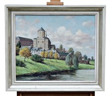 Landscape With Cathedral And River, Oil Painting, Berlin? Dresden? Bremen? na sprzedaż  PL