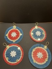 Conjunto de 4 enfeites antigos patrióticos de roseta cockade enfeitados com estrelas de Dresden comprar usado  Enviando para Brazil