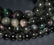 Natural AAA ojo arco iris obsidiana cuentas redondas hebra 8 mm a 20 mm segunda mano  Embacar hacia Mexico