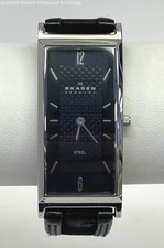 Usado, Relógio Skagen mostrador preto tom prata estojo pulseira de couro preto 30,5 g comprar usado  Enviando para Brazil