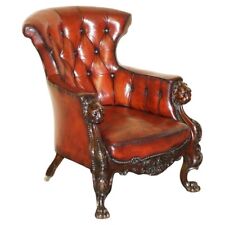 POLTRONA BIBLIOTECA CHESTERFIELD CABEÇA DE LEÃO ESCULPIDA À MÃO CIR 1840 ANTIGA REQUINTADA comprar usado  Enviando para Brazil