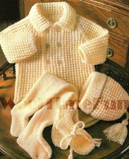 Chaqueta/abrigo bebé patrón tejido, sombrero, mitones, leggings. Juego de cochecito.  segunda mano  Embacar hacia Mexico
