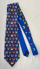 TECIDO FRONTLINE ZURICH. Gravata masculina de seda azul. Padrão borboleta. Feito na Itália.  comprar usado  Enviando para Brazil