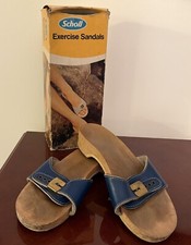Sandálias sapatos femininos vintage anos 70/’80’ Dr. Scholls couro azul madeira exercício 8 comprar usado  Enviando para Brazil