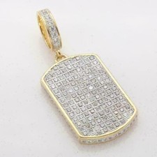 3.0 Ct Round Cut Moissanite Dog Tag Pendant Charm 14K Yellow Gold Plated Silver comprar usado  Enviando para Brazil