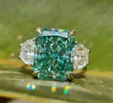 Anel solitário raro de prata 925 com diamante tratado azul 15,80 quilates corte radiante comprar usado  Enviando para Brazil