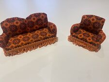 Sofá y sillón suite casa de muñecas Barton vintage naranja estampado años 70 segunda mano  Embacar hacia Mexico