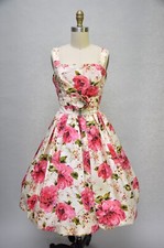 Sutiã vintage 1950 rosa floral tafetá vestido de festa sem mangas saia bolha prateleira comprar usado  Enviando para Brazil