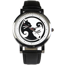 Relógio de pulso para gatos Ying Yang. Pulseira preta ou marrom comprar usado  Enviando para Brazil