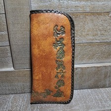 Usado, Estojo de óculos vintage retrô couro marrom bronzeado com signos de horóscopo do zodíaco raro comprar usado  Enviando para Brazil