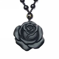 Usado, Colar pingente de flor rosa obsidiana preta natural com corrente de contas ajustável comprar usado  Enviando para Brazil