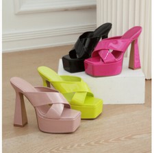 Sandálias femininas sexy salto alto plataforma mulas chinelos peep toe sapatos clube festa comprar usado  Enviando para Brazil