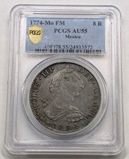 1774 Mo FM México 8 reais. PCGS AU55. Carolus III. Moeda muito boa, original! comprar usado 1774 Mo FM México 8 reais. PCGS AU55. Carolus III. Moeda muito boa, original! comprar usado  Enviando para Brazil