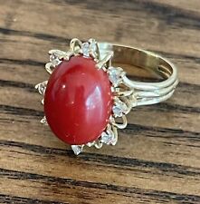 Antigo anel de ouro amarelo 14K, cabochão de sangue de boi coral e diamante - 6,8 gramas comprar usado  Enviando para Brazil