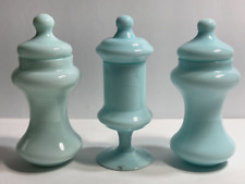 3 potes de vaidade antigos vintage de vidro leitoso azul para cômoda boticário comprar usado  Enviando para Brazil