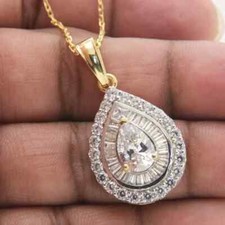 Pingente de gota de lágrima de moissanita natural folheado a ouro amarelo 14k corte redondo 1,50 CT, usado comprar usado  Enviando para Brazil