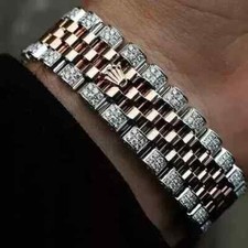 Pulseira masculina de elos cubanos folheada a ouro rosa 14K corte redondo diamante criado em laboratório comprar usado  Enviando para Brazil