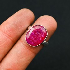 Anel de prata esterlina 925 feito à mão com pedra preciosa de quartzo rubi presente para esposa, usado comprar usado  Enviando para Brazil