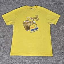 Camiseta masculina Nestlé Nesquik vintage grande amarela logotipo chocolate rápido leite comprar usado  Enviando para Brazil