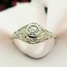Anel Art Deco Vintage Diamante 14K-Década de 1920-Ouro Branco Hex-Natural-0,10tcw-Estate comprar usado  Enviando para Brazil