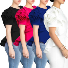 Usado, Camiseta Bodycon feminina verão curta estilo rosa manga babado bainha tops roupa de trabalho comprar usado  Enviando para Brazil