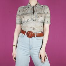 blusa blusa feminina vintage anos 70 anos 80 padrão retrô cinza gola redonda xs 6 8, usado comprar usado  Enviando para Brazil