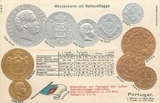 Moedas nacionais em relevo e bandeira cartão postal vintage moeda Portugal reis comprar usado  Enviando para Brazil